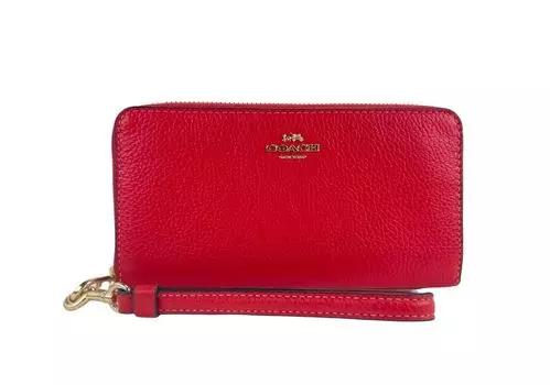 Длинный клатч-кошелек из шагреневой кожи Miami Red с застежкой-молнией вокруг запястья Coach