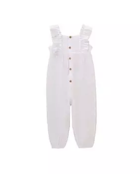 Длинный комбинезон для девочки из бамбука с рюшами Dadati, белый