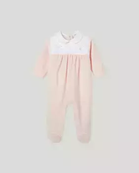 Длинный комбинезон для девочки с клейкой застежкой и плоским воротником Cotton Juice, розовый