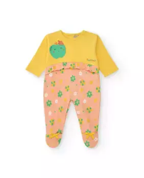 Длинный комбинезон для девочки в сочетании с вышитым яблоком Tuc tuc, жёлтый