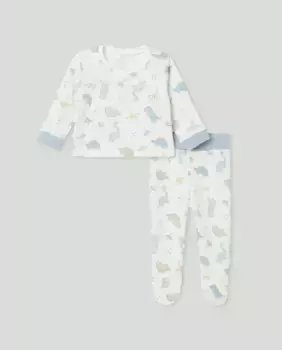 Длинный комбинезон-комбинезон с принтом и молнией для мальчика Cotton Juice, белый