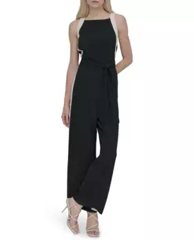 Длинный комбинезон на бретелях с поясом DKNY, черный