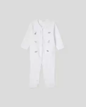 Длинный комбинезон на кнопках с вышивкой для мальчика Cotton Juice, белый