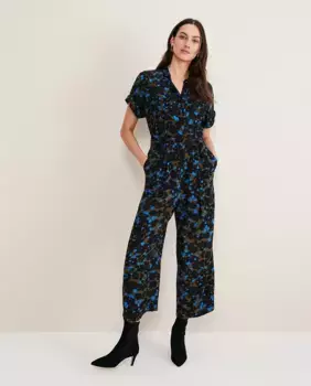 Длинный комбинезон с абстрактным принтом и короткими рукавами Phase Eight, хаки