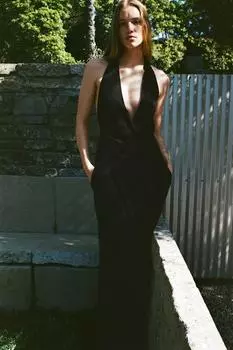 Длинный комбинезон с открытой спиной ZARA, черный