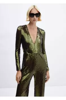 Длинный комбинезон с пайетками Mango, зеленый