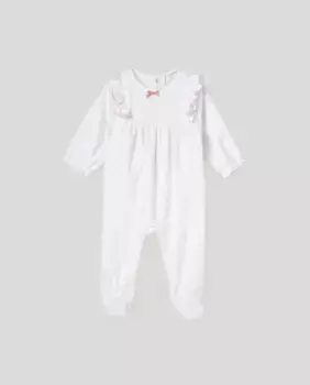 Длинный комбинезон с рюшами для девочки Cotton Juice, белый