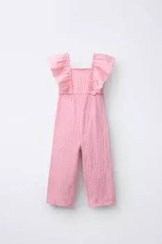 Длинный комбинезон с текстурированными оборками ZARA, цвет Pastel pink
