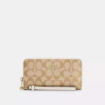 Длинный кошелек Coach Outlet из фирменной парусины на молнии, цвет Gold/Light Khaki Chalk