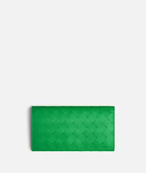 Длинный кошелек Intrecciato с кошельком для монет Bottega Veneta, зеленый