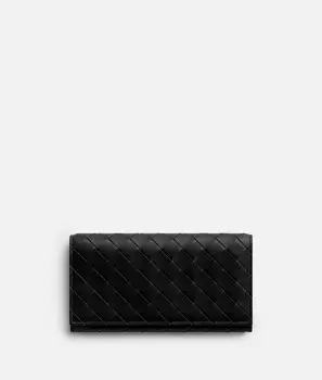Длинный кошелек Intrecciato с кошельком для монет Bottega Veneta, черный