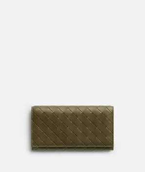 Длинный кошелек Intrecciato с кошельком для монет Bottega Veneta, темно-бежевый
