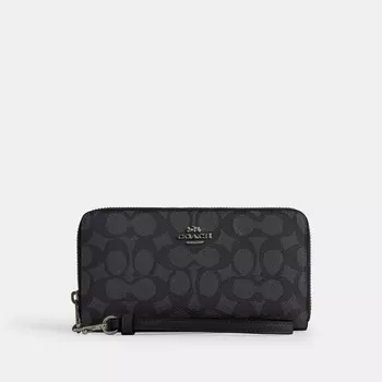 Длинный кошелек на молнии COACH, цвет gunmetal/charcoal/black