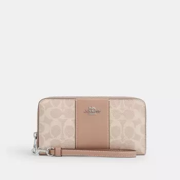 Длинный кошелек на молнии COACH, серебряный/песочный/серо-коричневый