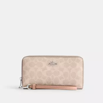Длинный кошелек на молнии COACH, серебряный/песочный/серо-коричневый
