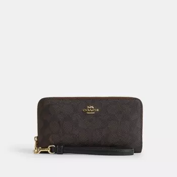Длинный кошелек на молнии COACH, золотой/коричневый/черный
