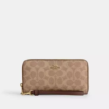 Длинный кошелек на молнии COACH, золотой/желтовато-коричневый/коричневый