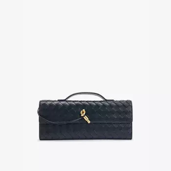 Длинный кожаный клатч Andiamo с узором интреччато Bottega Veneta, черный