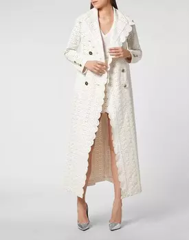 Длинный кожаный тренч Sangallo Philipp Plein, белый