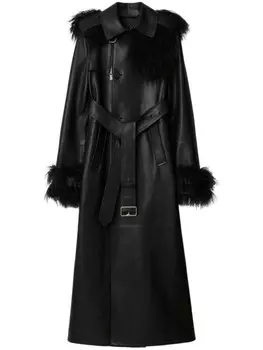Длинный кожаный тренчкот Burberry, черный