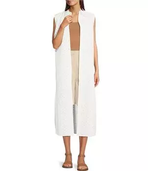 Длинный кружевной жилет на пуговицах без рукавов и карманов Gibson & Latimer с люверсами, слоновая кость