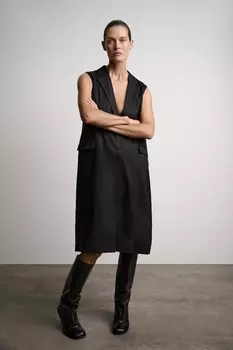 Длинный льняной жилет коллекция zw ZARA, черный