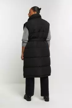 Длинный мягкий жилет с поясом и поясом River Island, черный