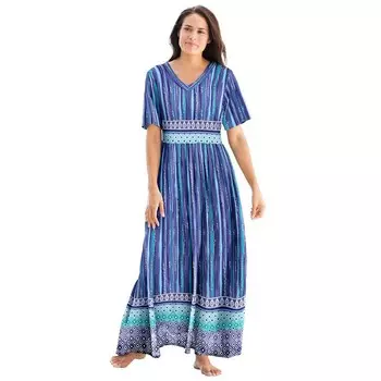 Длинный мятый хлопковый шезлонг только для женщин больших размеров Only Necessities, цвет Blue Violet Geo