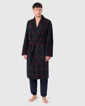 Длинный мужской халат премиум-класса из флиса темно-синего цвета El Bho Nocturno, темно-синий