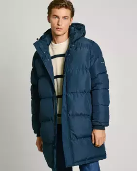 Длинный мужской пуховик с регулируемым капюшоном Pepe Jeans, темно-синий
