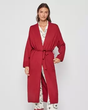 Длинный однотонный женский халат с поясом Gisela, красный