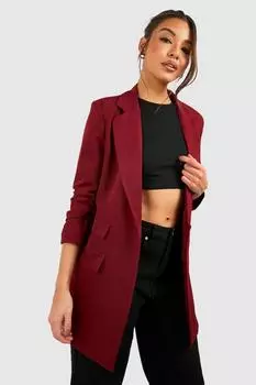 Длинный пиджак с глубоким вырезом спереди и рюшами на рукавах boohoo, красный