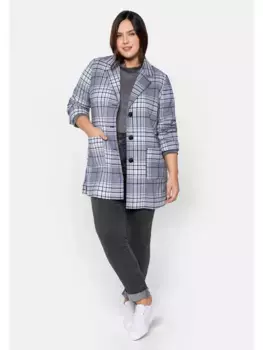 Длинный пиджак Sheego "больших размеров", в клетку, с воротником с лацканами, цвет морской волны