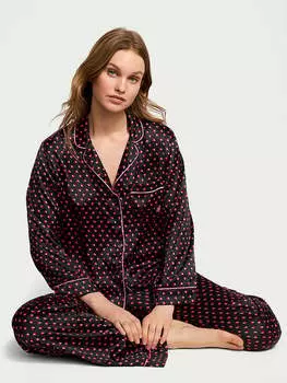 Длинный пижамный комплект из глянцевого атласа Victoria'S Secret, черный