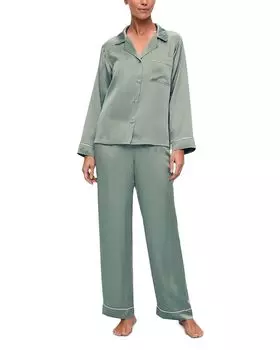 Длинный пижамный комплект из стирающегося шелка Inez Eberjey, зеленый