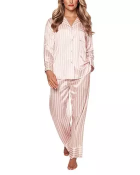 Длинный пижамный комплект Petite Plume из шелка шелковицы с розовой полоской, розовый