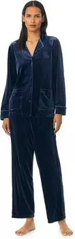 Длинный пижамный комплект с бархатным воротником с длинными рукавами LAUREN Ralph Lauren, цвет Mid Blue