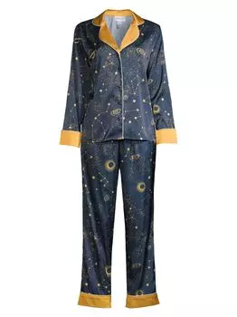 Длинный пижамный комплект с солнечным принтом Averie Sleep, нави