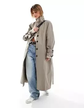 Длинный плащ свободного кроя с воротником-стойкой в грибном цвете ASOS DESIGN