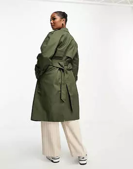 Длинный плащ темного хаки ASOS DESIGN Petite