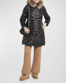 Длинный пуховик Chandre с воротником из искусственного меха Moncler