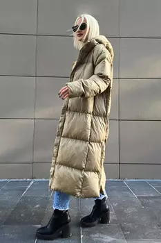 Длинный пуховик цвета хаки Mad Girls Madmext