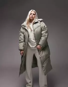 Длинный пуховик цвета шалфея Topshop Curve