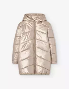 Длинный пуховик для девочки с капюшоном и застежкой-молнией Losan, золотой