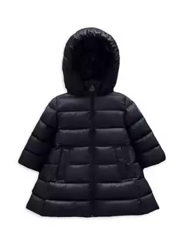 Длинный пуховик для маленьких девочек и маленьких девочек Moncler, темно-синий
