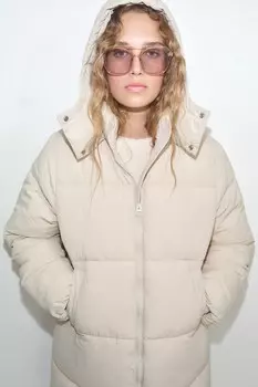 Длинный пуховик H&M, бежевый