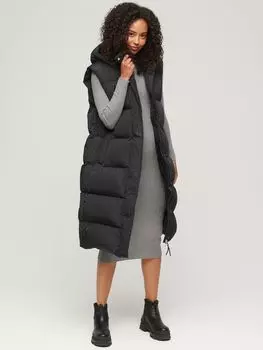 Длинный пуховик с капюшоном Superdry, черный