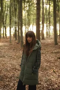 Длинный пуховик жилет ZARA, хаки