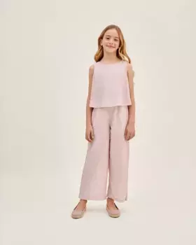 Длинный розовый девичий комбинезон в белый мини горошек Dadati, цвет Rosa