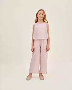 Длинный розовый комбинезон для девочки с мелким белым горошком Dadati